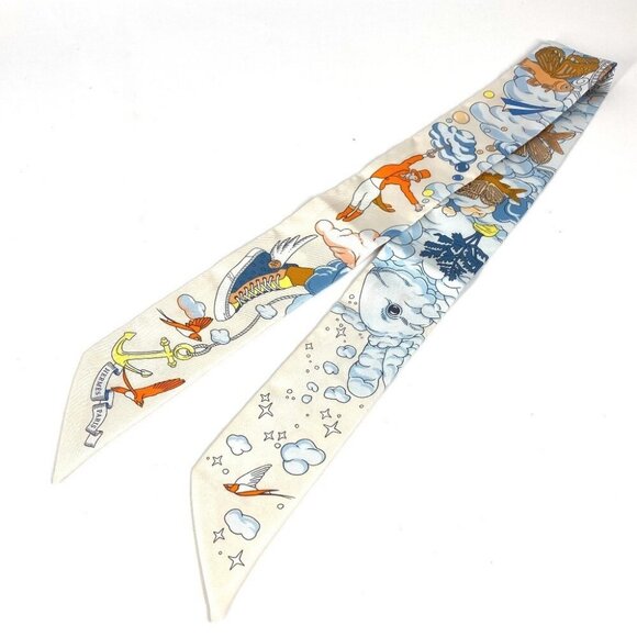 HERMES Twilly Twilly Twilly BandeauScarf Scarf silk blue/WhiteBased Unused - Picture 9 of 13